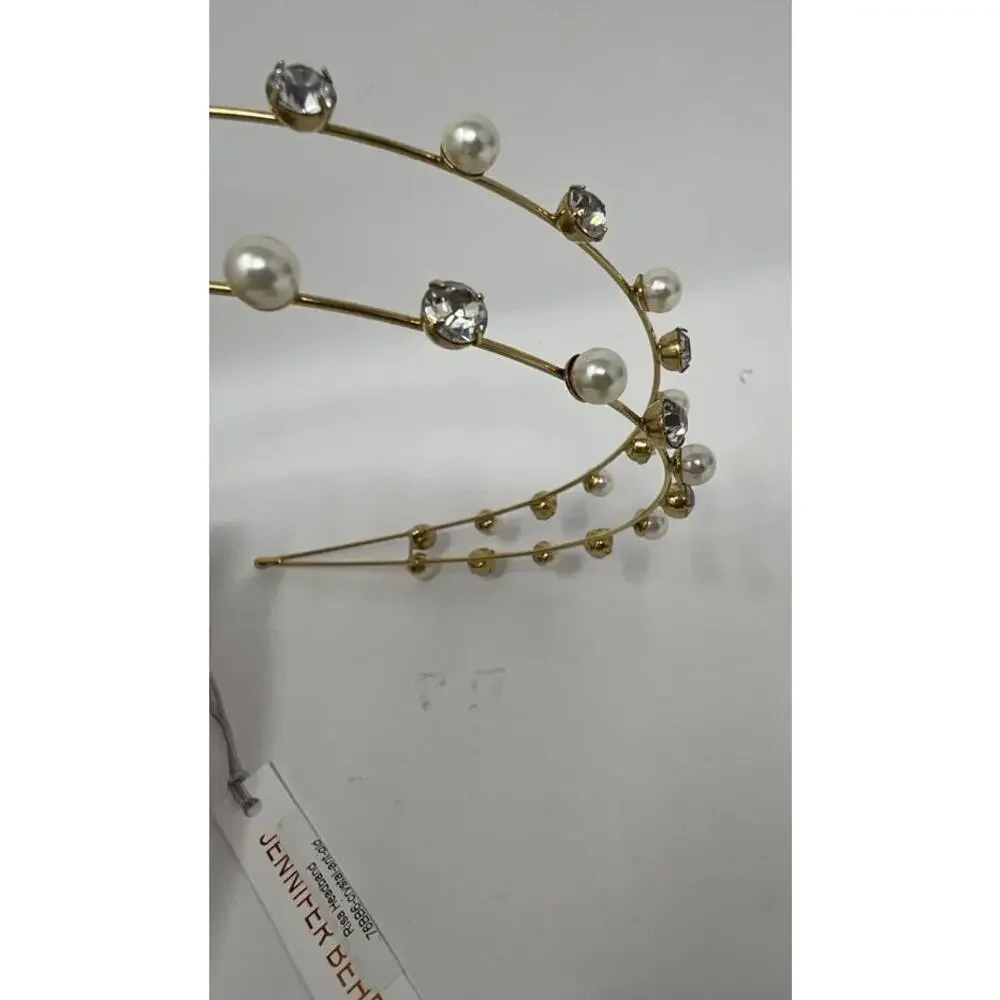 Jennifer Behr Double Row Pearl and Crystal Gold Headband